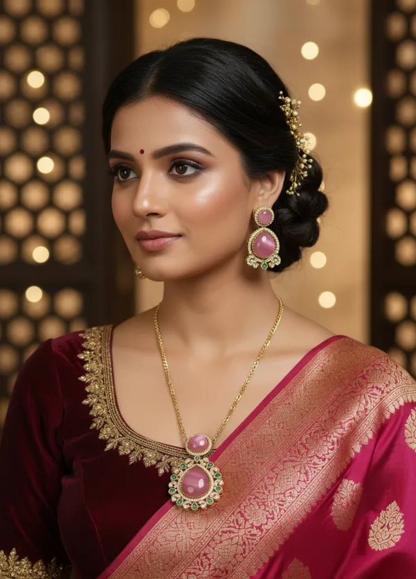 Pink_Brass_Necklace_Set_For_Women